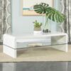 RECTANGULAR COFFEE TABLE WITH GLASS SHELF GLOSSY WHITE - Image 2